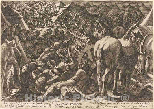 Art Print : Antonio Tempesta, Gideon Frightens His Enemies in Their Camp, 1613 - Vintage Wall Art