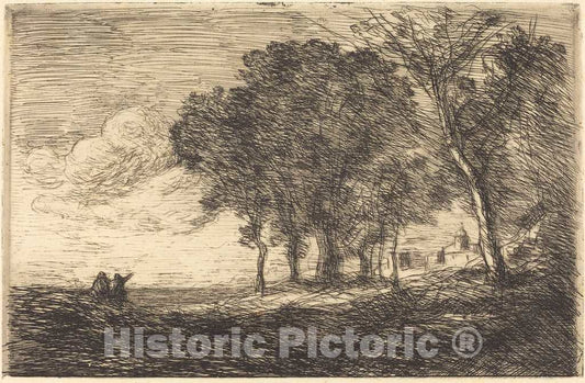 Art Print : Baptiste-Camille Corot, Italian Landscape (Paysage d'Italie), c. 1865 - Vintage Wall Art