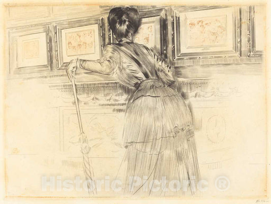 Art Print : Paul-CÃ©sar Helleu, in Front of The Watteaus in The Louvre, c. 1895 - Vintage Wall Art