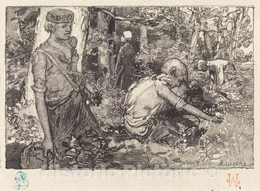 Art Print : Auguste LepÃ¨re, Gathering of May-Lily (La cueillette du muguet), 1908 - Vintage Wall Art
