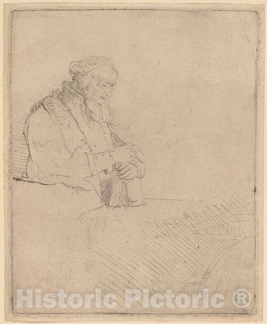 Art Print : Rembrandt, Old Man in Meditation, Leaning on a Book, c. 1645 - Vintage Wall Art