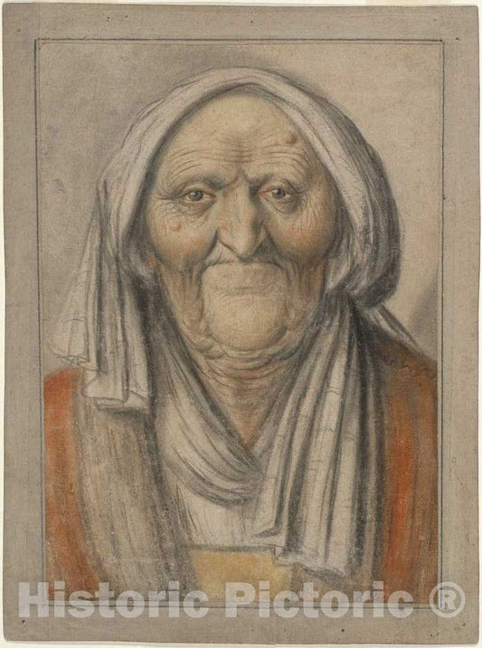Art Print : Lagneau, Bust of an Old Woman Wearing a Head Scarf, c. 1625 - Vintage Wall Art