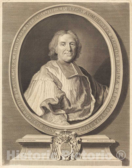 Art Print : Chereau I After Hyacinthe Rigaud, Cardinal Fleury - Vintage Wall Art