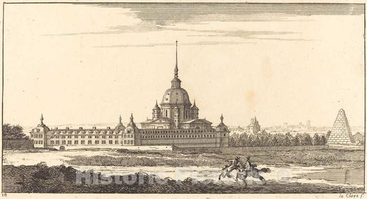 Art Print : SÃ©bastien Le Clerc I, Landscape with Monastery, 1673 - Vintage Wall Art