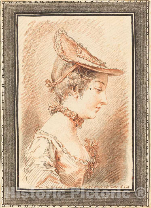 Art Print : Demarteau After Martial Fredou, Head of a Young Woman - Vintage Wall Art