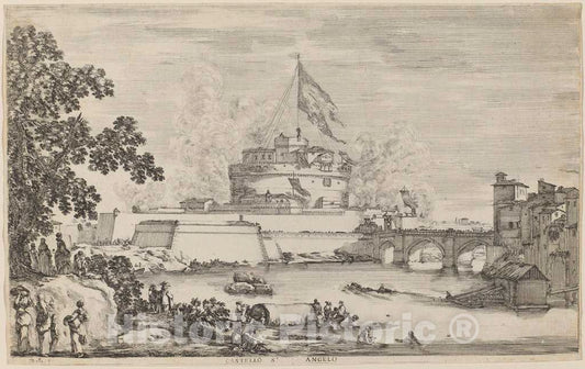 Art Print : Stefano Della Bella, Castel Sant'Angelo, Rome, c. 1634 - Vintage Wall Art