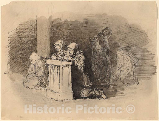 Art Print : Robert Walter Weir, Praying Figures in a Church, Florence, c.1826 - Vintage Wall Art