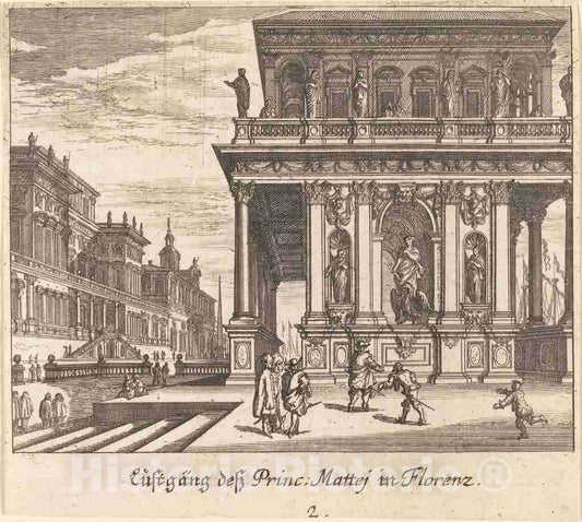 Art Print : KÃ¼sel After Johann Wilhelm Baur, Palace, Florence, 1681 - Vintage Wall Art