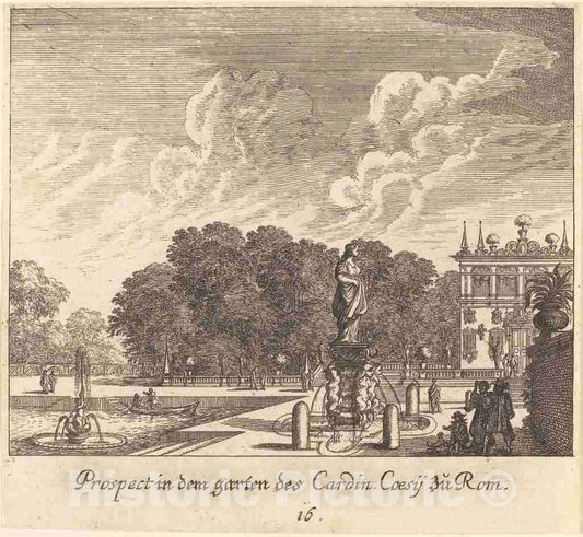 Art Print : KÃ¼sel After Johann Wilhelm Baur, Gardens of Cardinal Coessi, Rome, 1681 - Vintage Wall Art