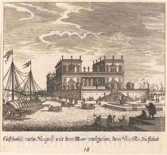 Art Print : KÃ¼sel After Johann Wilhelm Baur, Palace, Vice Re, Naples, 1681 - Vintage Wall Art