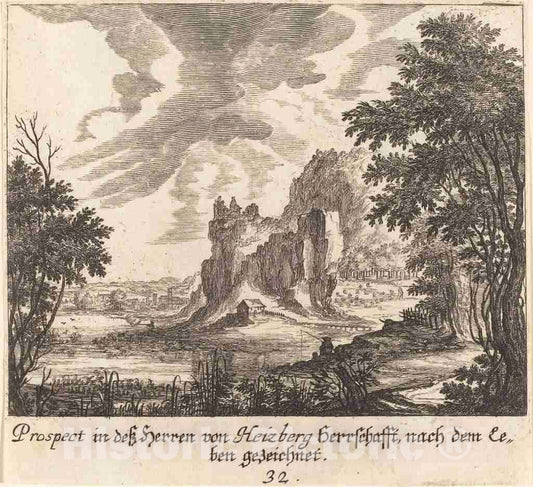 Art Print : KÃ¼sel After Johann Wilhelm Baur, Mountain View, 1681 - Vintage Wall Art