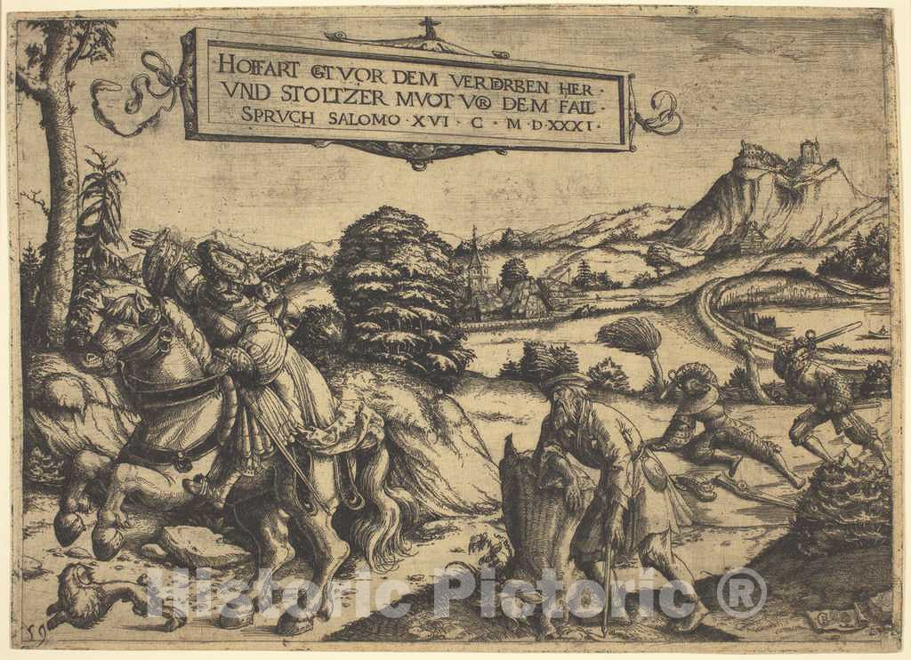 Art Print : Christoph Bockstorfer, Allegory of Pride Goeth Before Destruction.: A Gentleman and a Lady on Horseback - Vintage Wall Art