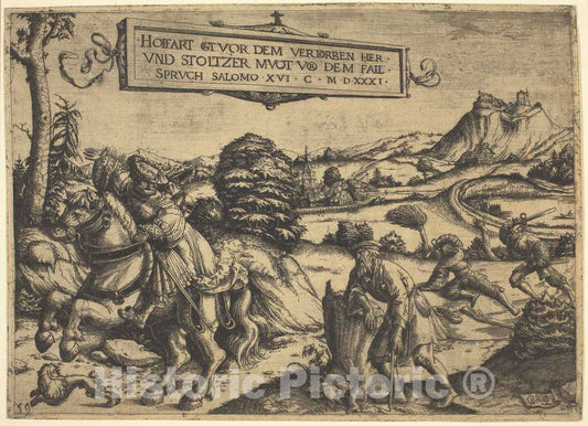 Art Print : Christoph Bockstorfer, Allegory of Pride Goeth Before Destruction.: A Gentleman and a Lady on Horseback - Vintage Wall Art