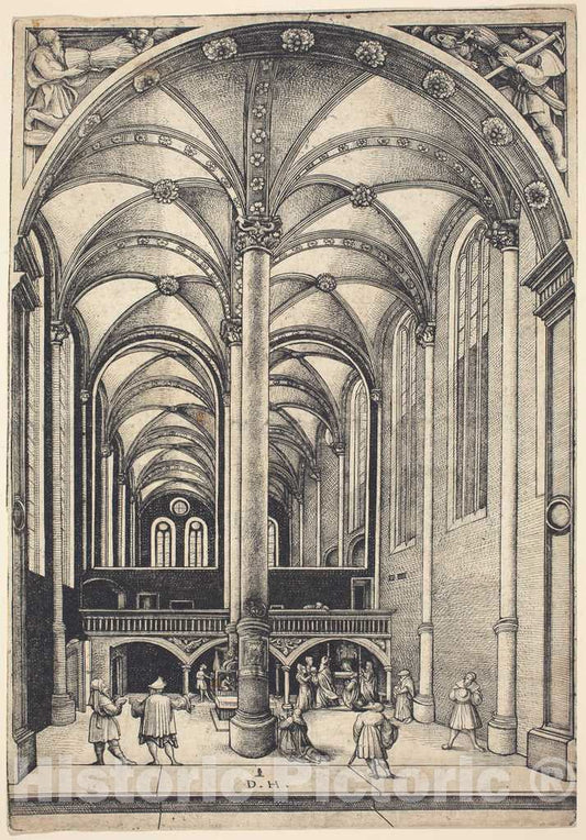 Art Print : Daniel Hopfer, Interior of The Church of Saint Maria Magdalena with The Parable of The Offering of The Widow - Vintage Wall Art
