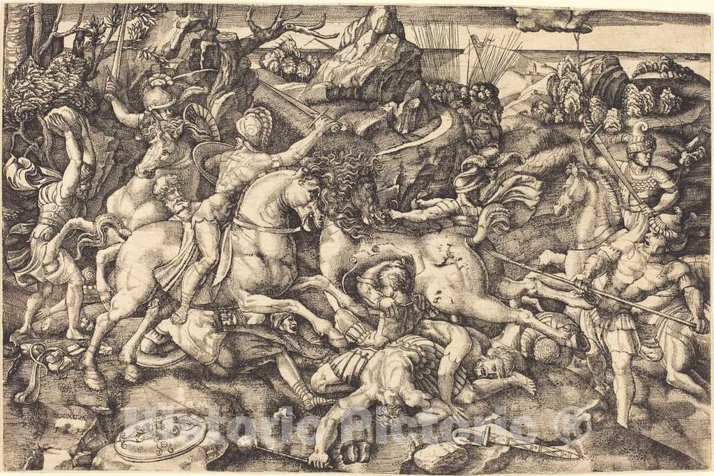 Art Print : Hopfer After Raphael, Combat Between Horsemen and Foot Soldiers - Vintage Wall Art