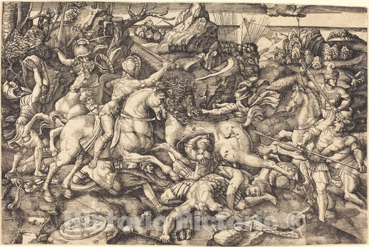 Art Print : Hopfer After Raphael, Combat Between Horsemen and Foot Soldiers - Vintage Wall Art