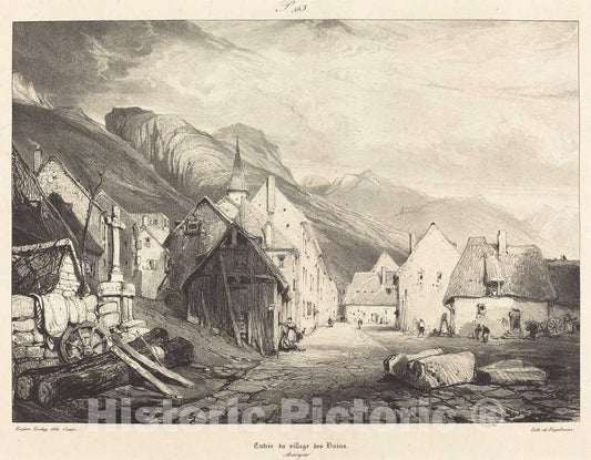 Art Print : EugÃ¨ne Isabey and Luc-Ciceri, EntrÃ©e du Village des Bains, 1831 - Vintage Wall Art
