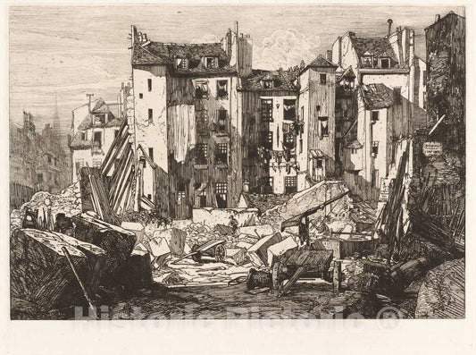 Art Print : Maxime Lalanne, Demolition for The Opening of The rue des Ecoles (Demolitions Pour le percement de la rue des Ecoles) - Vintage Wall Art