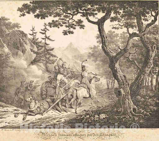 Art Print : Vernet and Lecomte, Wounded French Attacked by a Cosack, 1817 - Vintage Wall Art