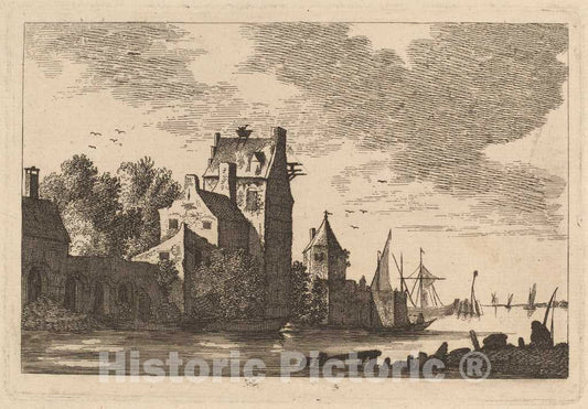 Art Print : Franz Edmund Weirotter, Houses on an Inlet - Vintage Wall Art