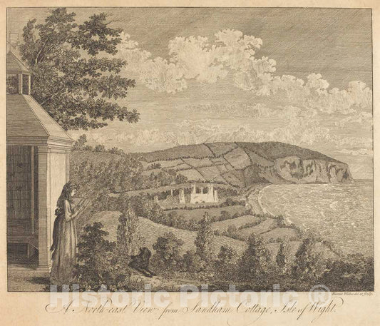 Art Print : Harriet Wilkes, A North-East View from Sandham Cottage, Isle of Wight - Vintage Wall Art