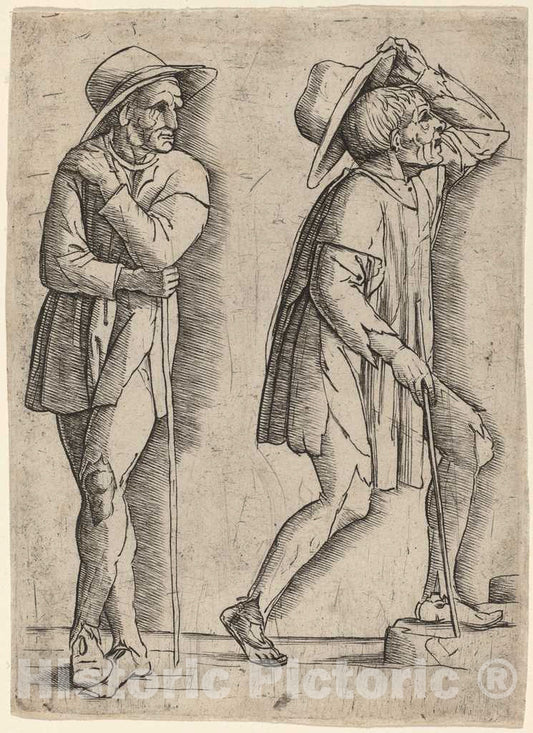 Art Print : Mantegna, Two Peasants, c.1490 - Vintage Wall Art