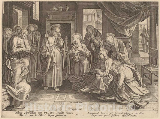 Art Print : Galle After Jan Van der Straet, The Meeting of The Apostles and The Women in The Upper Room - Vintage Wall Art
