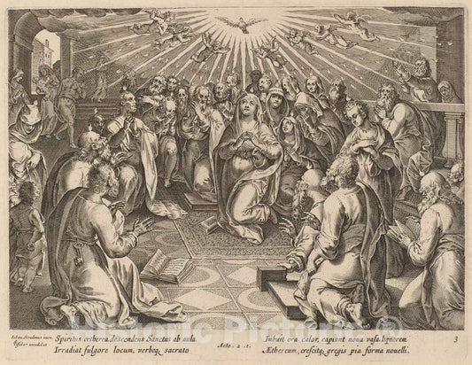 Art Print : Galle After Jan Van der Straet, Pentecost - Vintage Wall Art