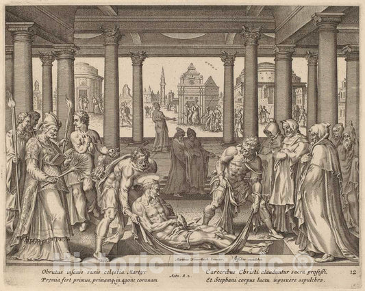 Art Print : Galle After Van Heemskerck, Devout Men Carrying Saint Stephen to His Burial - Vintage Wall Art