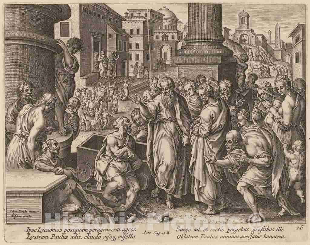 Art Print : Galle After Jan Van der Straet, Saint Paul Heals The Lame Man at Lystra - Vintage Wall Art
