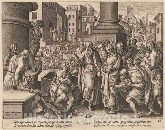Art Print : Galle After Jan Van der Straet, Saint Paul Heals The Lame Man at Lystra - Vintage Wall Art
