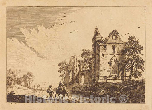 Art Print : Sandby, Ruined Abbey with Travelers on The Road, 1758 - Vintage Wall Art