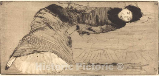 Art Print : Norbert Goeneutte, Smiling Woman Reclining on a Sofa (Femme souriant etendue sur un canape) - Vintage Wall Art