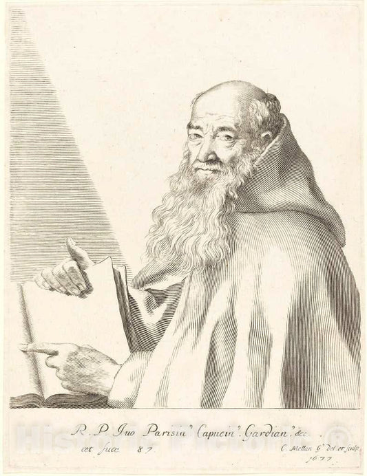 Art Print : Claude Mellan, Pere Ives, 1677 - Vintage Wall Art