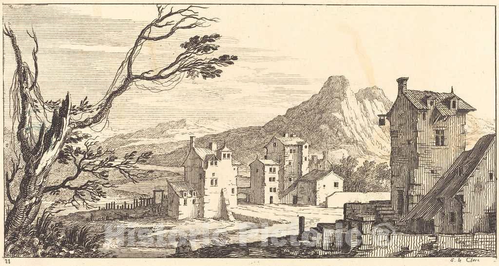 Art Print : SÃ©bastien Le Clerc I, Landscape with Houses, 1673 - Vintage Wall Art