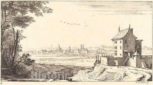 Art Print : SÃ©bastien Le Clerc I, Landscape with City in Distance, 1673 - Vintage Wall Art
