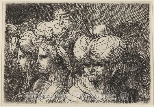 Art Print : Gaetano Gandolfi, Six Heads, a Turk in Front - Vintage Wall Art
