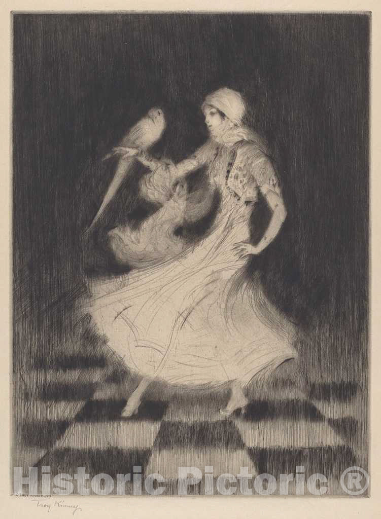 Art Print : Troy Kinney, Woman Dancing with a Parrot, 1915 - Vintage Wall Art