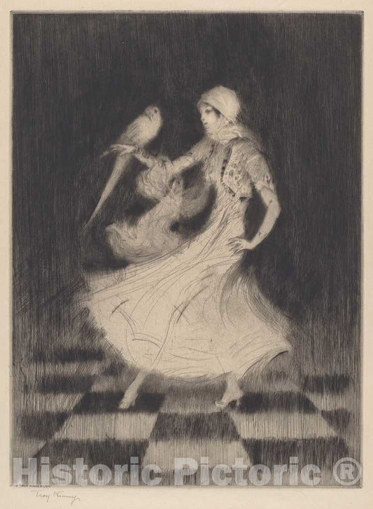 Art Print : Troy Kinney, Woman Dancing with a Parrot, 1915 - Vintage Wall Art