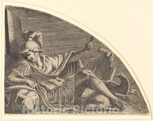 Art Print : LÃ©on Davent After Primaticcio, Mars Seated on Trophies - Vintage Wall Art