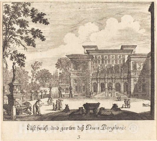 Art Print : KÃ¼sel After Johann Wilhelm Baur, Borghese Palace and Gardens, 1681 - Vintage Wall Art