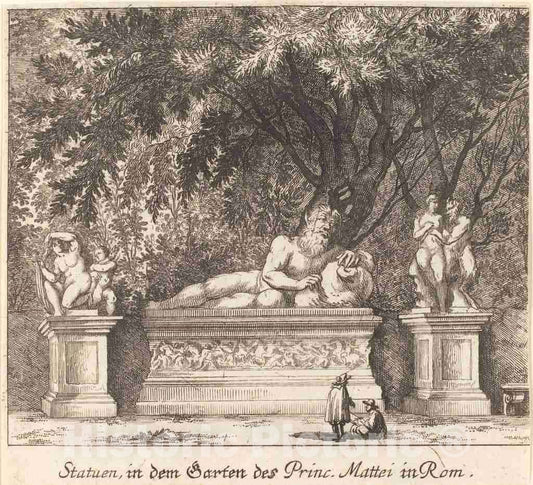 Art Print : KÃ¼sel After Johann Wilhelm Baur, Gardens of Prince Mattei, Rome, 1681 - Vintage Wall Art