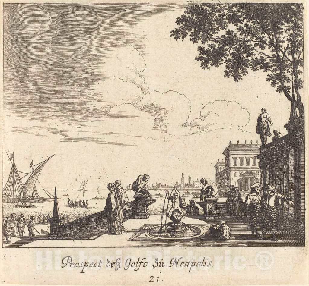 Art Print : KÃ¼sel After Johann Wilhelm Baur, View of Gulf of Naples, 1681 - Vintage Wall Art