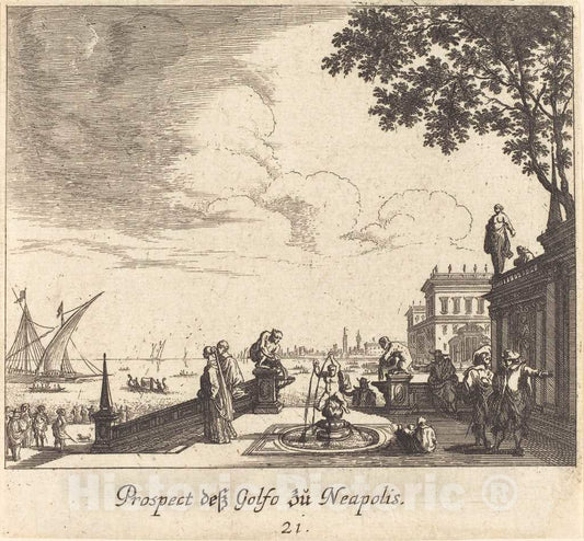 Art Print : KÃ¼sel After Johann Wilhelm Baur, View of Gulf of Naples, 1681 - Vintage Wall Art