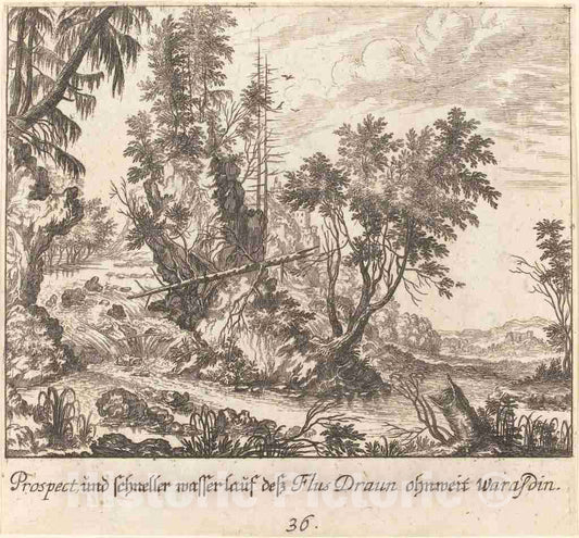 Art Print : KÃ¼sel After Johann Wilhelm Baur, Draun River, 1681 - Vintage Wall Art