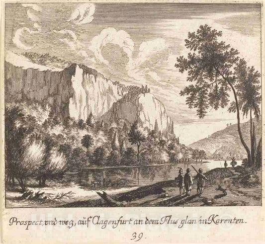 Art Print : KÃ¼sel After Johann Wilhelm Baur, Mountain View, Clagenfurt, 1681 - Vintage Wall Art