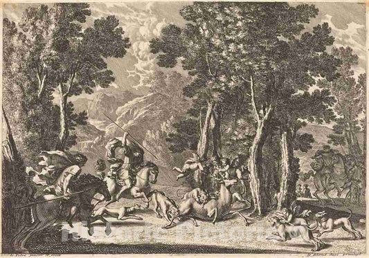 Art Print : Jean Lepautre, A Stag Hunt - Vintage Wall Art