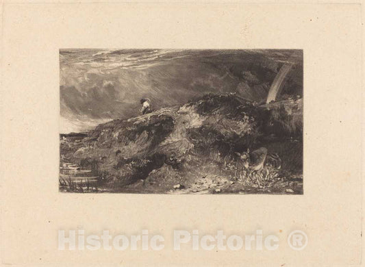 Art Print : Lucas After Constable, Hampstead Heath, with St. Paul's in The Distance (Vignette), 1830 - Vintage Wall Art
