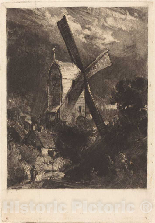 Art Print : Lucas After Constable, Mill Near Brighton, 1829 - Vintage Wall Art