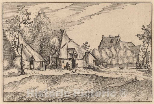 Art Print : Visscher After Van Doetechum, Farms in a Village, 1612 - Vintage Wall Art